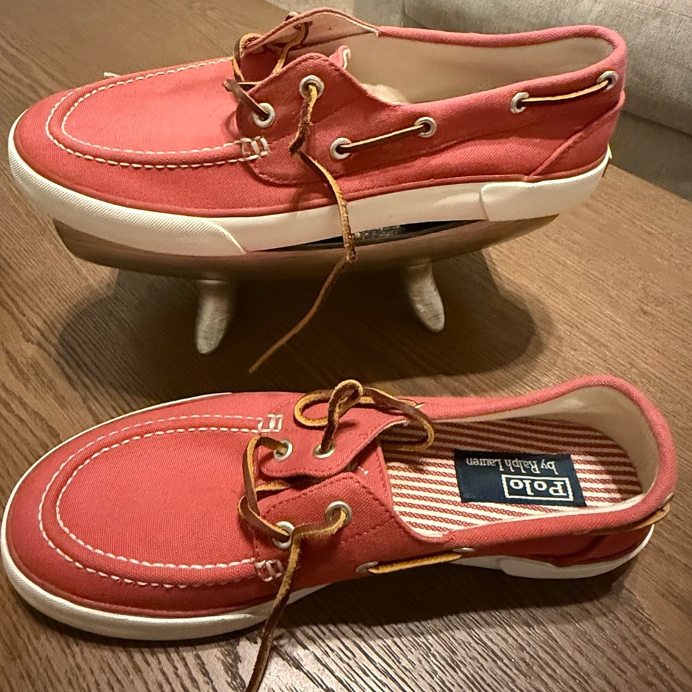 Polo by Ralph Lauren Coral Canvas Boat Shoes with Leather Laces - Picture 5 of 7